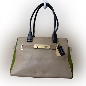 Coach Tan and Olive Leather Tote Bag#36514